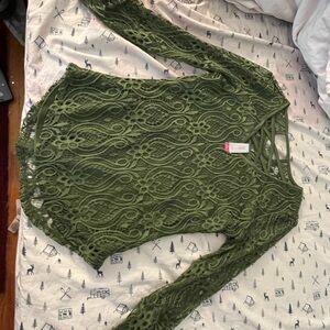 Green Asymmetrical Cut Out Blouse